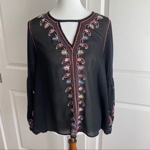 Love Sam Sheer Black Embroidered Bubble Sleeve Top